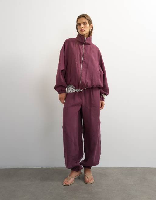 Topshop color block horseshoe pants and funnel neck track jacket set