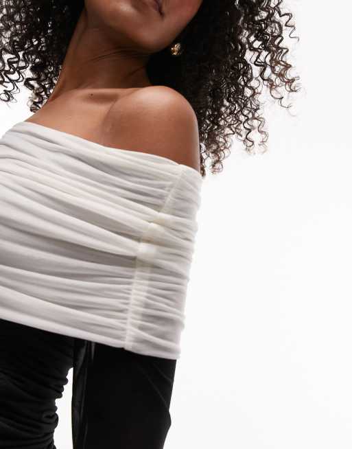 Topshop color block sheer long sleeve bardot top in stone, 2 of 4