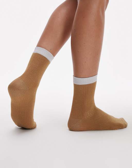 Topshop color block sparkle sock in gold and silver