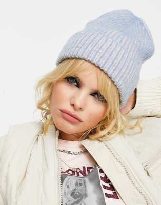 Topshop Color Ribbed Beanie In Pale Blue