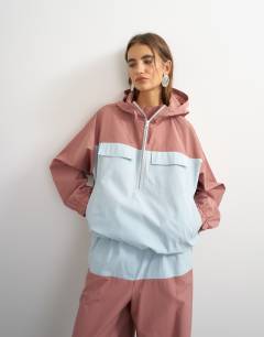 Colour block bomber in blue and mauve 