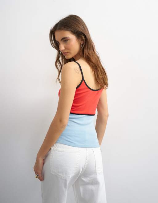 Topshop colour block cami fitted vest co-ord in red, 4 of 4