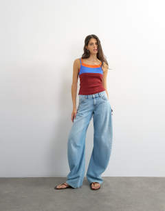 Model wearing Colour block cami in burgundy