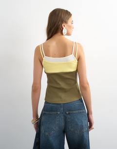 Model wearing Colour block cami in yellow