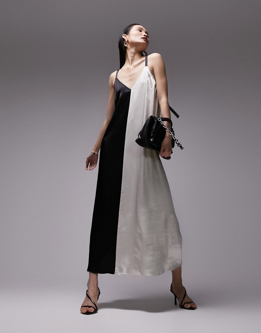 Topshop colour block cami midi dress in black and white-Multi