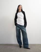 Topshop colour block cinched waist long sleeve raglan t-shirt in mono