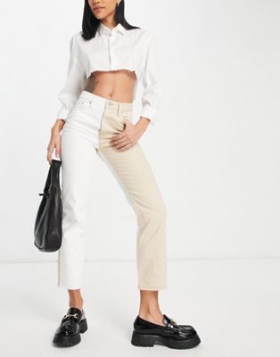 Topshop Editor colour block jeans in sand