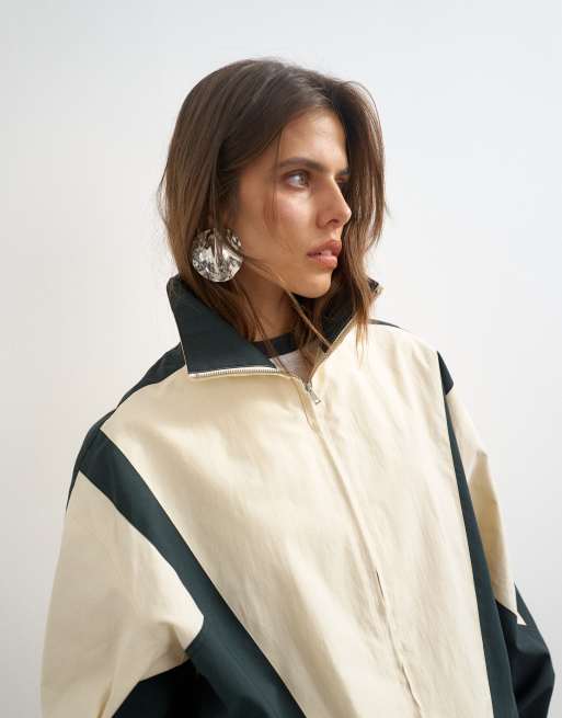 Topshop colour block funnel neck jacket in ecru, 2 of 4