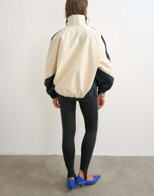Topshop colour block funnel neck jacket in ecru, 3 of 4