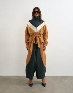 Colour block horseshoe trouser in brown and black