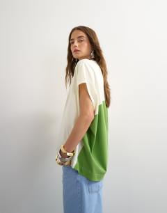Colour block oversized tank in green