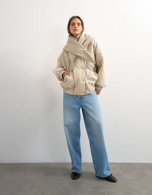 Topshop colour block patch liner with scarf in neutral, 2 of 4