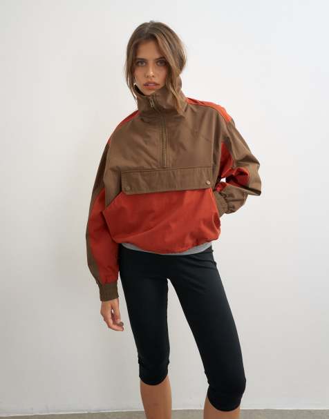 Topshop colour block pocket detail zip up jacket in brown and red - view 1