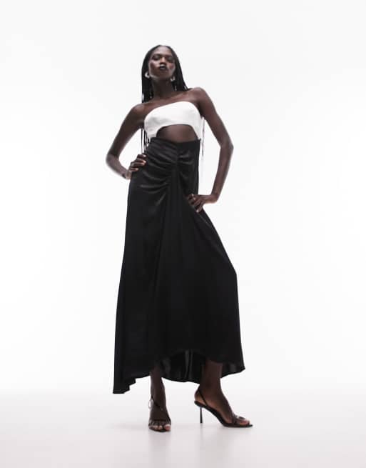 Cra-wallonieShops, Topshop colour block sarong bandeau maxi dress in ivory  and black