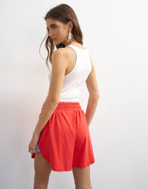 Topshop colour block sport shorts co-ord in red, 2 of 5