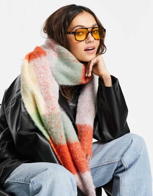 Topshop - Colour Pop - Geborstelde geruite sjaal in rode print - RED
