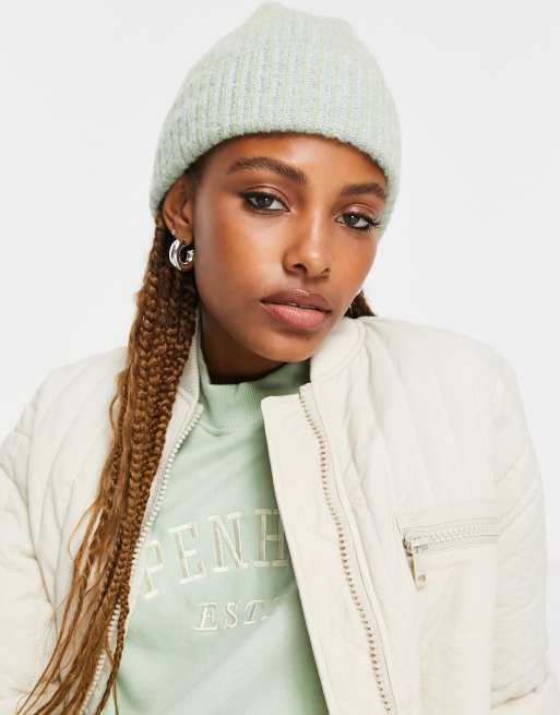 Topshop colour ribbed beanie in pale aqua | ASOS