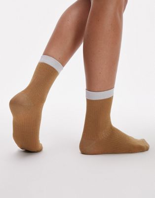 Topshop colourblock sparkle sock in gold and silver