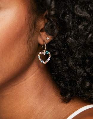 Topshop coloured crystal heart earrings in multi