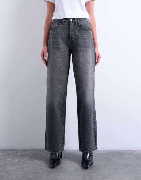 Topshop – Column – Bleksvarta Column-jeans med medelhög midja - view 1