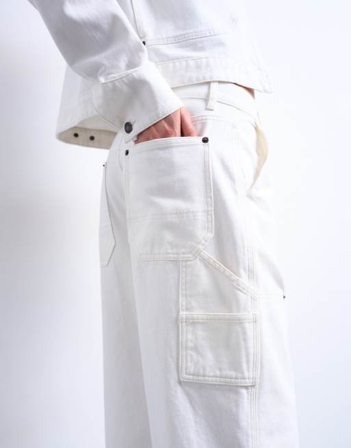 Topshop - Column - Ecrufarvede jeans med mellemhøj talje, lige ben og utility-lommer, 3 af 5