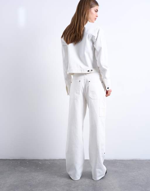 Topshop - Column - Ecrufarvede jeans med mellemhøj talje, lige ben og utility-lommer, 4 af 5