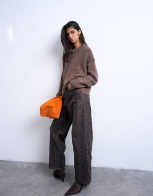 Topshop - Column - Jean à taille mi-haute - Marron craquelé-Brown