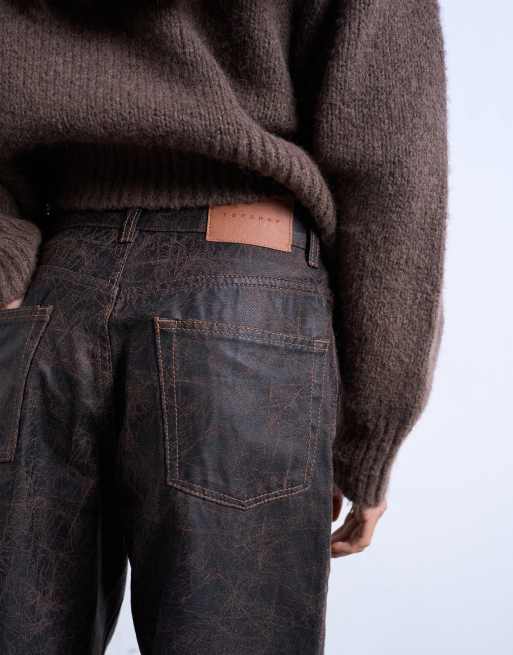 Topshop - Column - Jeans a vita medio alta marroni effetto screpolato, 5 di 5