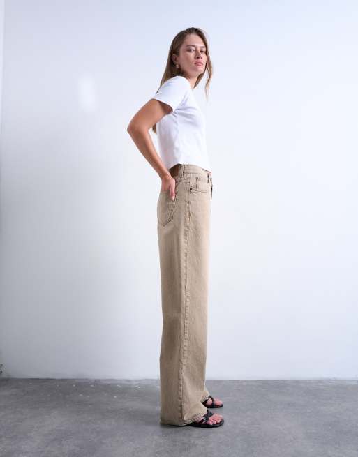 Topshop - Column - Jeans beige slavato a vita medio alta, 3 di 7