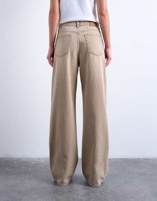 Topshop - Column - Jeans beige slavato a vita medio alta, 4 di 7