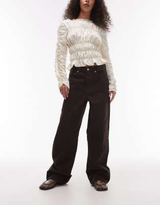 Topshop Column Jeans In Chocolate Brown