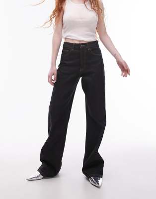 Topshop - Column - Jeans in unbehandeltem Schwarz mit mittelhohem Bund