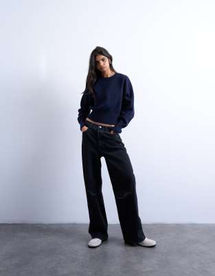 Topshop - Column - Jeans in verwaschenem Schwarz mit mittelhohem Bund und Zierrissen
