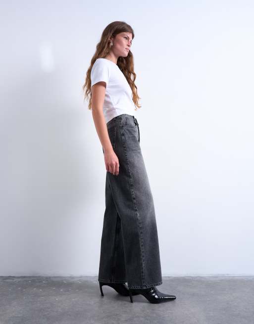 Topshop - Column - Jeans met halfhoge taille in zwart met wassing, 3 van 7