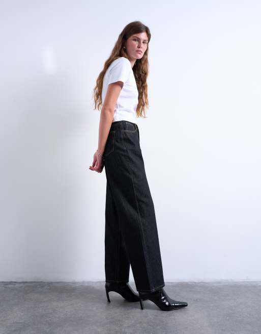 Topshop Column mid rise jean in black ecru, 3 of 7