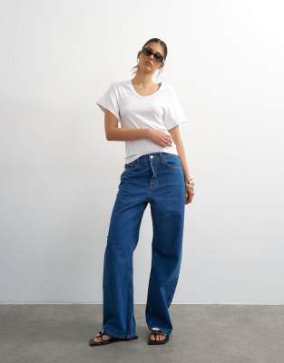 Topshop Column Mid Rise Jean In Blue