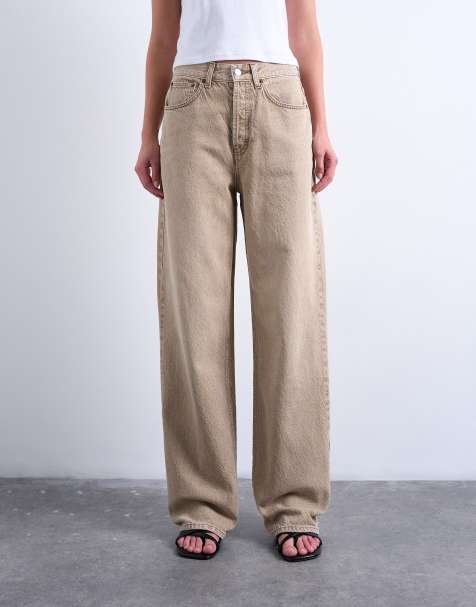 Topshop Column mid rise jean in washed beige - view 1