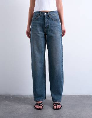 Topshop Column Mid Rise Jeans In Blue