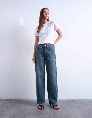 Topshop Column Mid Rise Jeans In Blue