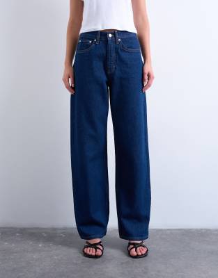 Topshop Column Mid Rise Jeans In Blue