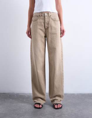 Topshop Column Mid Rise Jeans In Neutral