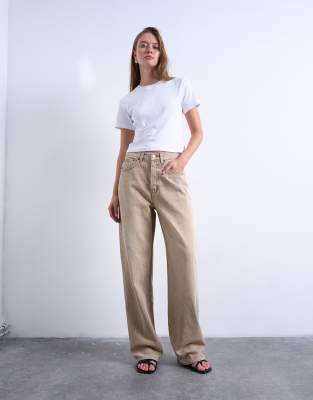 Topshop Awkward High Waist Barrel Jeans In Neutral
