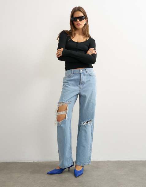 Topshop Column mid rise jeans with extreme rips in bleach - view 1