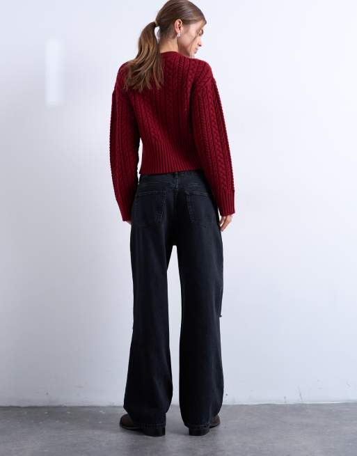 Topshop Column mid rise jeans with rip in washed black, 5 of 7