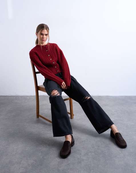 Topshop Column mid rise jeans with rips in washed black - view 1