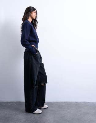 Topshop Column Mid Rise Jeans With Rips In Black