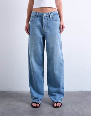 Topshop Column Mid Rise Low Slung Jeans In Blue