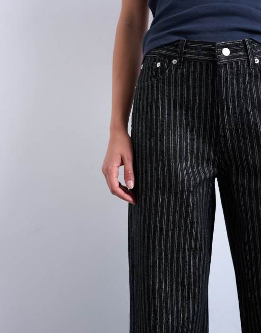 Topshop Column mid rise straight jean in black stripe, 4 of 7