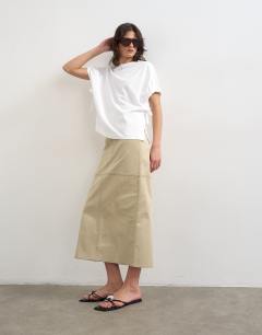 Column midi skirt with contrast stitch detail in stone
