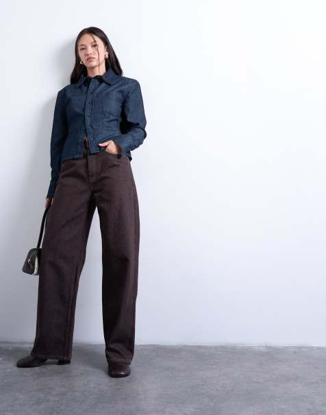 Topshop - Column - Rechte jeans met halfhoge taille in bruin - view 1